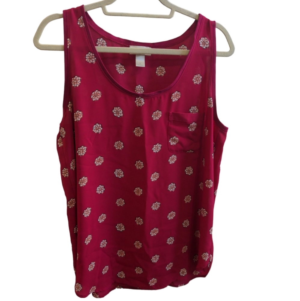 LOFT outlet pink floral flowy tank, size L
